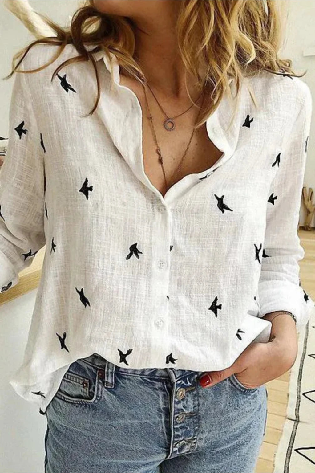 Camisa estampado de aves