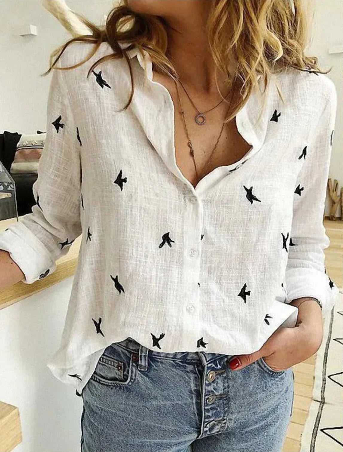 Camisa estampado de aves